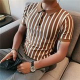 Threebooy New Fashion Men's Short-Sleeved Polo Shirt Thin Summer Clothing Fashion Striped Slim Lapel Knitted T-shirt