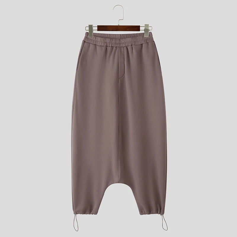 Threebooy  Men Pants Solid Color Elastic Waist Joggers Loose Trousers Men Streetwear Fashion Casual Male Drop-crotch Pants S-5XL