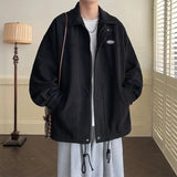 Threebooy Spring Fashion Men's Casual T-Shirt Loose Soft Versatile Tops Zipper Corduroy Jacket Coat Cool Boys Solid Printi Drawstring