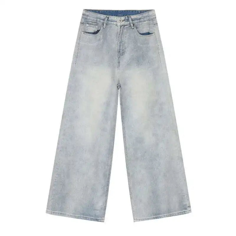 Threebooy  Washed Male Jeans Korean Fashion Worn Out Gradient Color Men's Denim Straight Pants Men Wide Leg Trousers Spring New