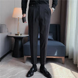 Threebooy High Quality Men's Suit Pants British Business Dress Pants Casual Office Wedding Trousers Black Gray Streetwear Costume Homme