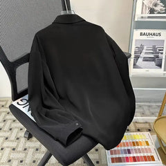 Threebooy Korean High-end Long-sleeved Shirt Men's Solid Color High-end Droop Top Spring and Autumn Loose Handsome Shirt Chic Streetwear
