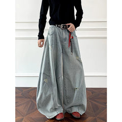 Threebooy Loose Fit Jeans Men Baggy Wide Leg Denim Pants Patchwork Ripped Light Blue Wash Hip Hop Streetwear Fashion New 2025 autumn jeans