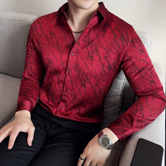 Threebooy  High Quality Tie Dye Men's Shirt Summer Long Sleeve Slim Fit Casual Shirts No Ironing Business Social Daily Shirt Men Clothing