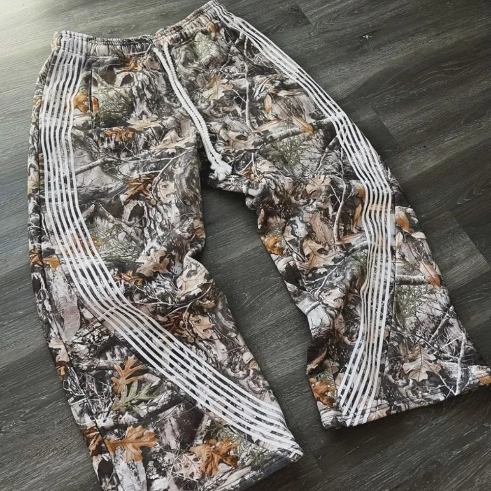 Threebooy Y2k Leaf Camouflage Overalls Wide Pants Woman Loose Straight Casual Sweatpants American Retro Pants