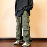 Threebooy Y2k  Hip-hop Cargo Pants Multi-pockets Tooling Pant Harajuku Men's Vintage Loose Wide Leg Pants Streetwear Casual Trousers