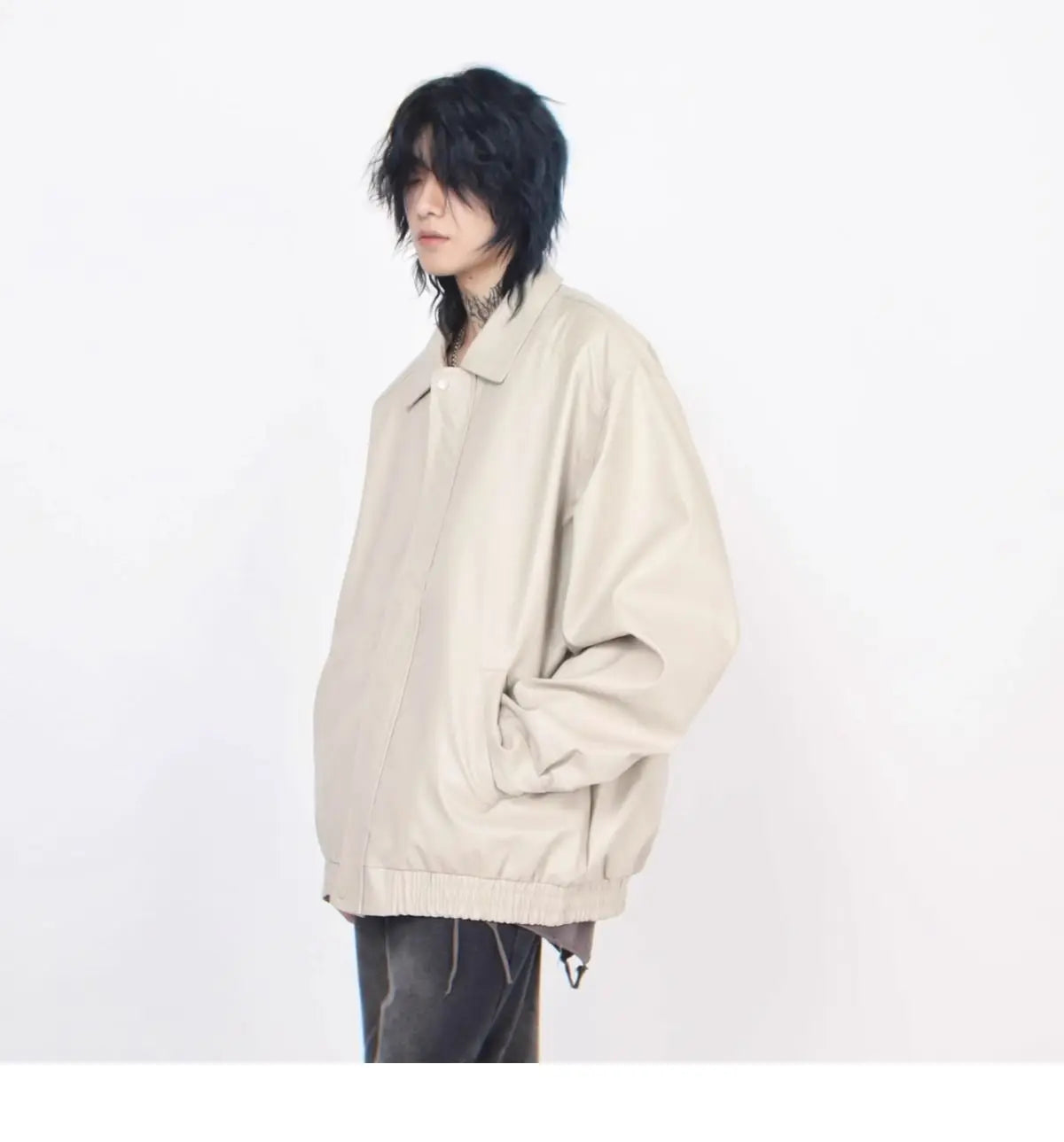 Threebooy Japanese Street Hot Casual Jacket American Fashion Loose Versatile Lazy Style Spring Autumn Leather Jacket Long-sleeved Coat Men