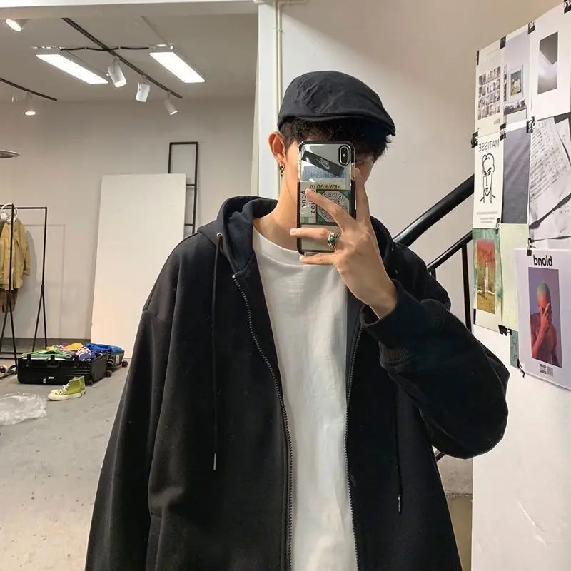 Threebooy Cardigan Sweatshirt Men Trendy Brand Spring and Autumn 2025 New American Trendy Loose Hooded Jacket Casual Versatile Top