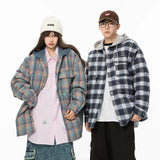 Threebooy Winter Jacket Men Warm Fashion Thickened Plaid Jacket Men Oversized Streetwear Korean Loose Short Coa Mens Couple Thick Hooded Jackets