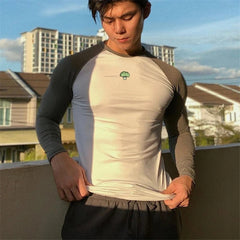 Threebooy Gym Fitness Skinny Long Sleeve T-shirt Men Compression Quick dry Long sleeve Shirt Male Running Bodybuilding Workout Tee shirt Tops Clothing