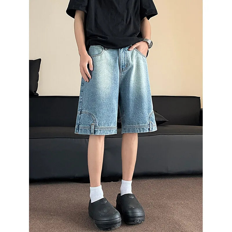Threebooy  Short Men Blue Washed Denim Shorts Casual Distressed Design Summer Streetwear Fashion Comfort Fit Men Denim Shotrt