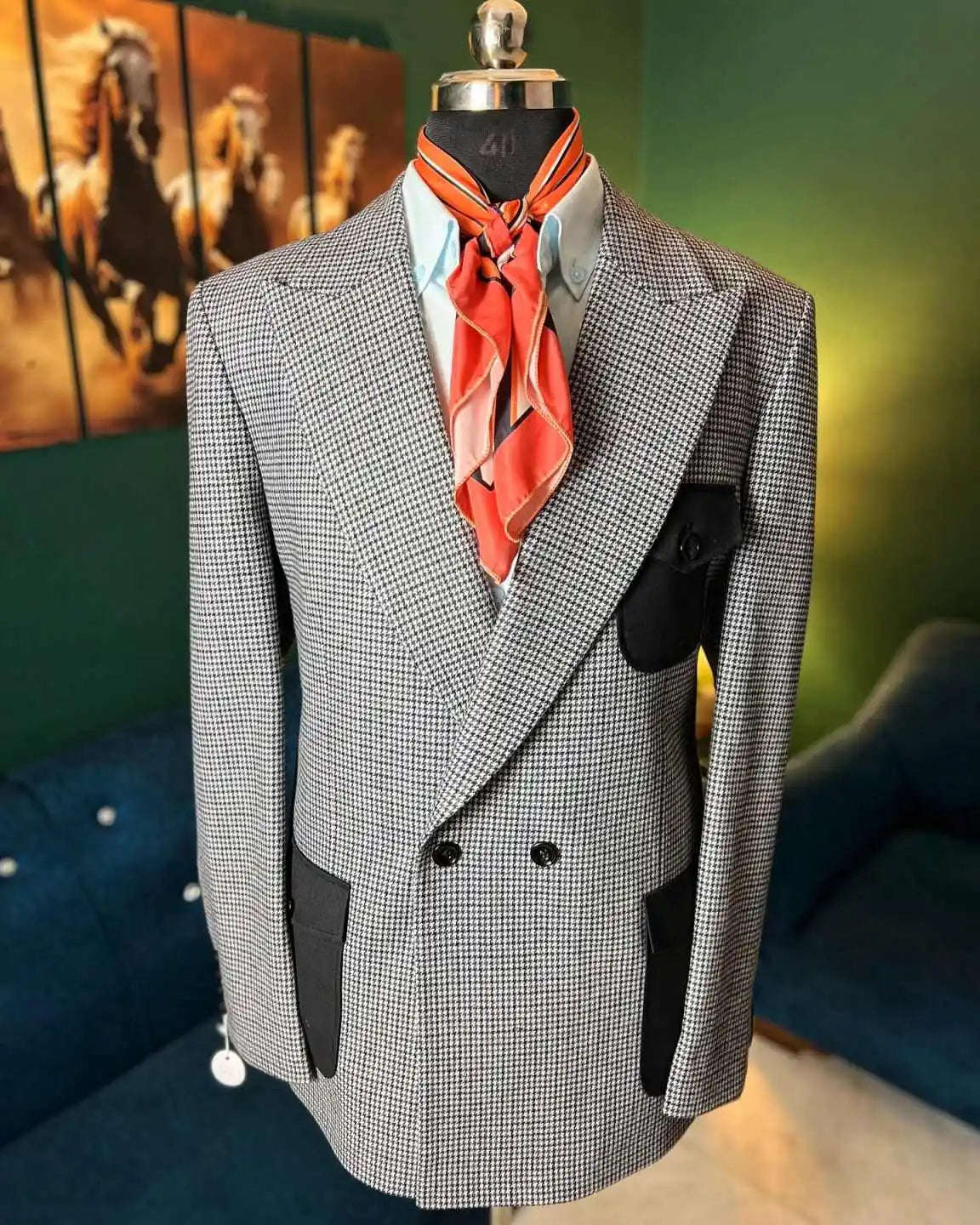 Threebooy  Classic Grid Men's Suits 2 Pieces Blazer Pants Double Breasted Prom Dinner Formal Occasion