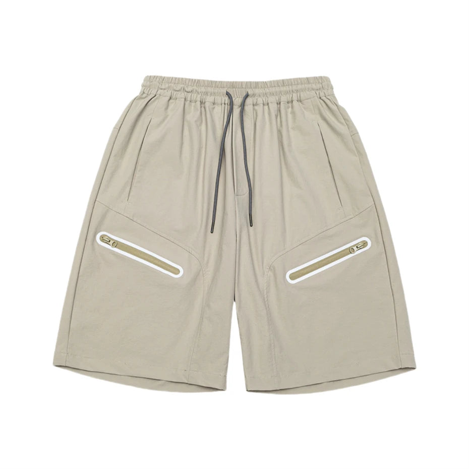 Threebooy  Large Size Casual Shorts Men Streetwear Harajuku Reflective Stripe Knee Length Pants Japan Style Outdoor Quick Drying Short Male