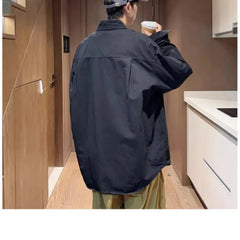 Threebooy  Japanese Men's Spring and Autumn New Patchwork Square Collar Button Pocket Fashion Solid Loose Casual Long Sleeved Jackets