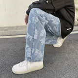 Threebooy Printing Men's Jeans High Street Fashion Wide Leg Pants Harajuku Streetwear Spring Autumn Denim Trousers Oversizde Male Clothing