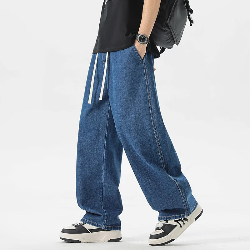 Threebooy  New Men's Loose Jeans Korean Retro Fashion Street Straight Leg Wide Leg Pants Unisex Y2k Hip-hop Baggy Street Dance Casual Pants