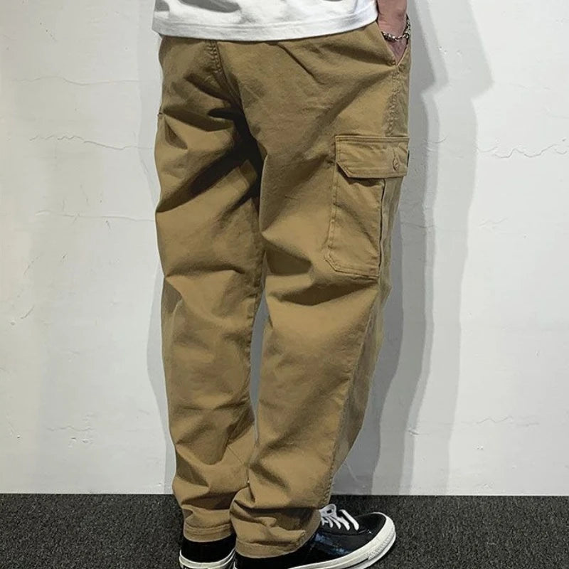 Threebooy Spring and Autumn Loose Solid Color Men's Cargo Pants Luxury Fashion Street Techwear New in Cheap High Quality Male Trousers