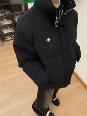 Threebooy American Retro Texture Parkas Matte Stand Collar Bread Jacket Cotton Coat Korean Winter New Women Loose Padded Jacket