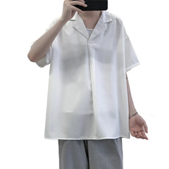 Threebooy Mens Short Sleeve Shirt Pullover Small Suit Collar Loose Fit Solid Color Summer Casual Office Wear Daily Breathable Comfort
