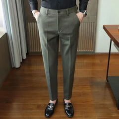 Threebooy  Autumn Winter New Woolen Suit Pants High Quality Striped Slim Fit Dress Pants Men's Formal Business Office Social Trousers