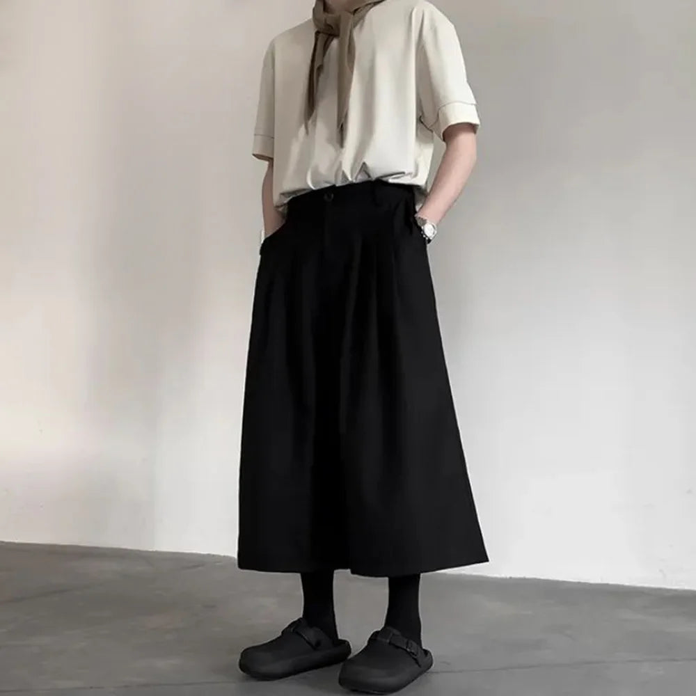 Threebooy Gothic Dark Casual Culottes Spring Japanese Harajuku Streetwear Elegant Daily Business Office Fashion Wide Leg Pants Unisex 2024