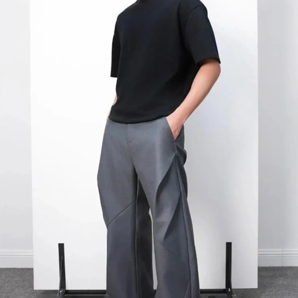 Threebooy  Summer Men's Solid Color Wide-Leg Suit Pants American Fashion Trend High Street Loose Casual Breathable Niche Men's Bottoms