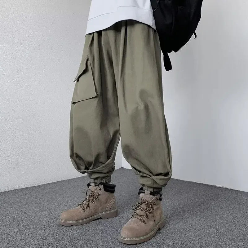 Threebooy  Japanese Style Loose-fit Wide-leg Cargo Pants For Men Autumn/winter Casual Vintage Pants Sensibilityniche Design