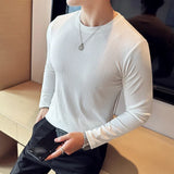 Threebooy Men's Spring Casual Long Sleeve T-shirts/Male Fashion Slim Fit Round Neck Striped T-shirt Man Tees Plus size 4XL-M