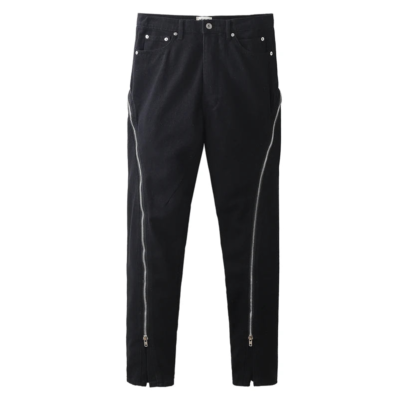 Threebooy Harajuku Sashes Zipper Decorate Vibe Style Black Cargo Pants for Men High Street Straight Casual Baggy Oversized Unisex Trousers