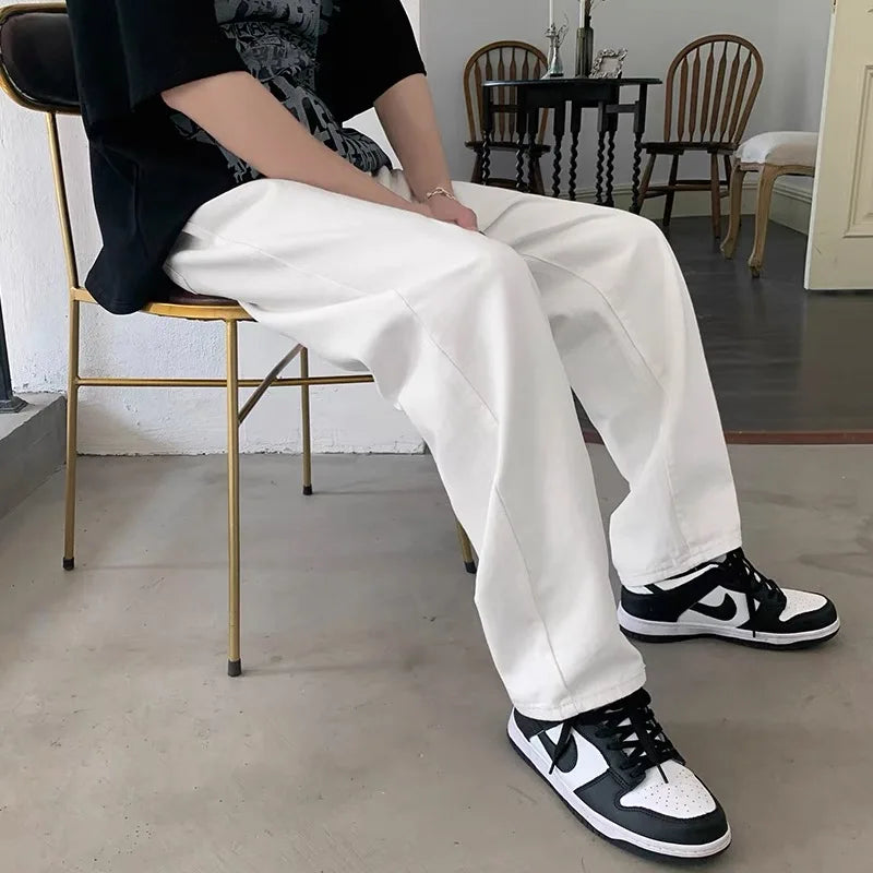 Threebooy  Wide Leg Jeans Men Fashion Casual White Jeans Men Streetwear Korean Loose Hip-hop Straight Jeans Mens Denim Trousers M-3XL