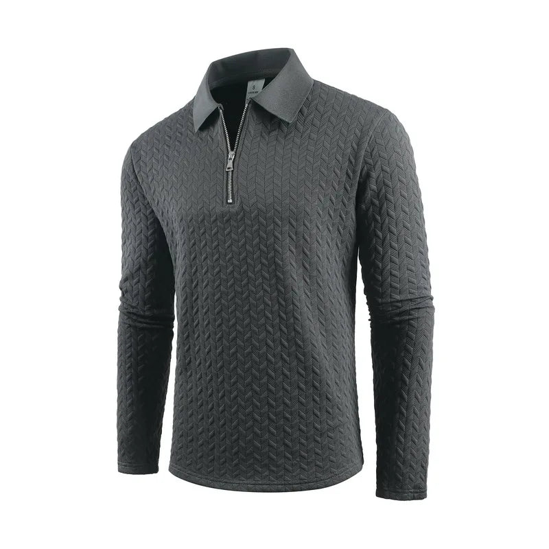 Threebooy  Spring Zipper Polo Collar T Shirt Men Casual Sportwear Retro Light Luxury Pullover Fashion Men's Outdoor Long Sleeve Polo Shirts