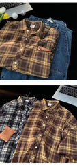 Threebooy Summer Men's Loose Checkered Short Sleeved Shirt Casual Elegant Turn Collar Half Sleeved Shirt Jacket