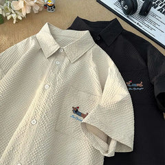 Threebooy Bubble Yarn Embroidered Shirt Short-sleeved Summer Thin Breathable Quick-drying Beach Shirt Couple Half-sleeved Jacket
