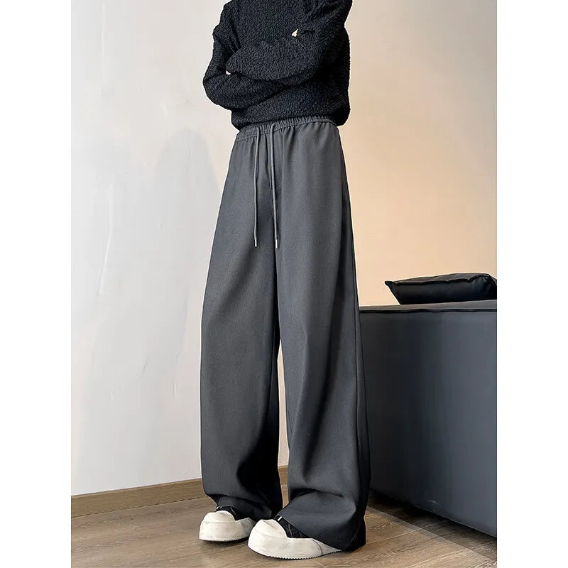 Threebooy new Spring Summer Fashion Casual Pans For Men Streetwear Solid Color wide Pants Elastic Waist Wide Leg Men's Joggers