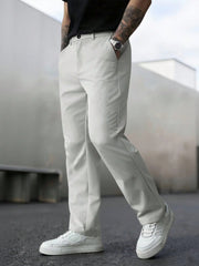 Threebooy  plus Size Men's Casual Pants Suitable for Daily Outings And Business Activities 100% Polyester Fiber Slim Fit Trousers