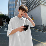 Threebooy Bamboo Embroidered T Shirt Men Harajuku Streetwear T-Shirts Summer Short Sleeve Black White Loose Casual Tshirt Tees Top