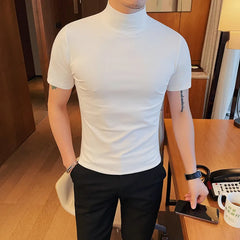 Threebooy Brand Clothing Men's Summer Casual Short Sleeves Turtleneck T-shirt/Male Slim Fit Fashion High Quality Short Sleeve T-shirt