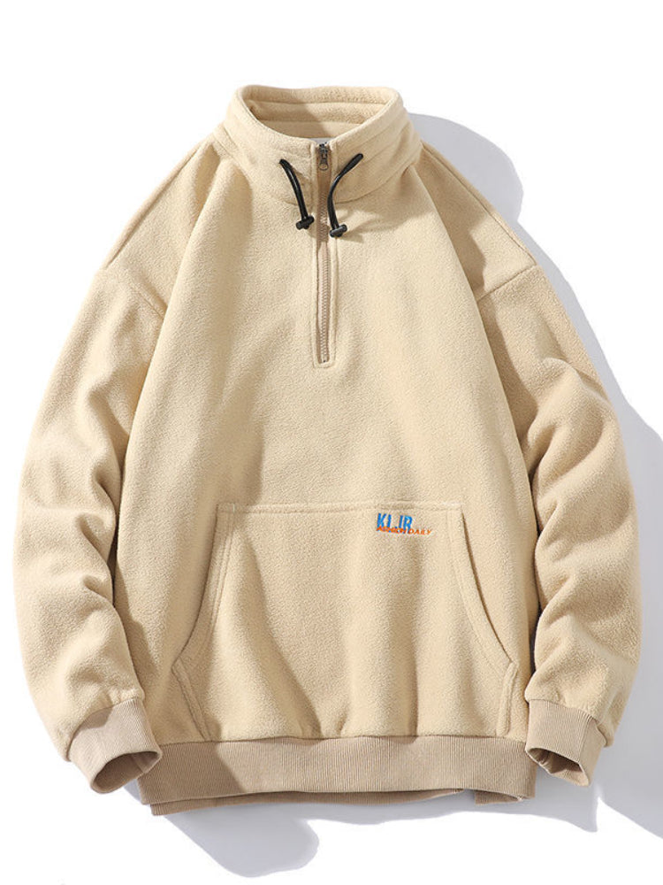 Threebooy Half-zip Hoodless Sweatshirt Autumn Winter Stand-up Collar Shirt Oversize Velevet Tops Lovers Trend Polar Fleece Jacket