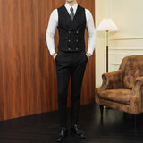 Threebooy 4XL 5XL Men's Jacket Woolen Stripe Suit Vest Casual V-neck Waistcoat Formal Business Double-breasted Vest for Groomsmen