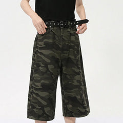 Threebooy  American Style Men's Shorts Camouflage Calf-Length Pants Straight Wide Leg Male Short Jeans Summer Fashion Bottom