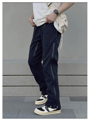 Threebooy High Street Korean Style Loose Open Casual Pants Men's Zipper Casual Straight Tube Waterproof Charge Pants