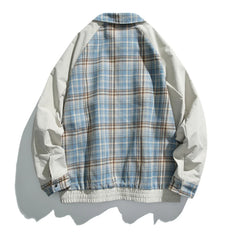Threebooy Vintage Splicing Plaid Jackets Mens Harajuku Double-faced Cargo Coats Men Oversized Autumn New Streetwear Loose Casual Jackets