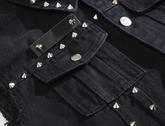 Threebooy  Spring Fashion Men Rivet Denim Vest Punk Party Studded Slim Fit Jean Jacket Male Sleeveless Waistcoat for Men Plus Size 6XL