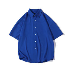 Threebooy Summer Ice Silk Solid Shirts For Men Clothing Korean Style Mens Streetwear Shirt Classic Basic Short Sleeve Blouse Men