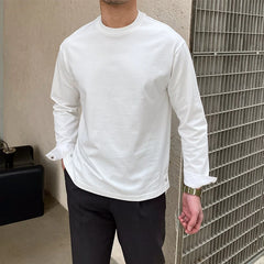 Threebooy  New Autumn Fashion Men T-shirt Light Luxury Solid Color Long Sleeve Tops Leisure Streetwear Casual O Neck Basic Shirts M-3XL