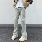 Threebooy Men's Blue High Street Micro La Jeans Fashion Men's Autumn New American Ruffian and Handsome Slim Long Pants