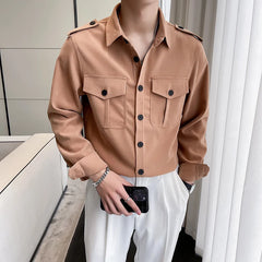 Threebooy Korean Style Men Spring High Quality Casual Long-sleeved Shirts/Male Slim Fit Fashion Lapel Shirt S-2XL Men Clothing