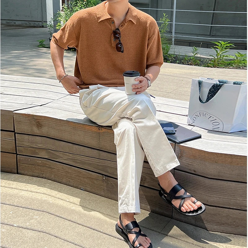 Threebooy  New Summer Simple Retro Men Polo Shirt Leisure Vintage High Quality Knit T-shirt Casual Korean Style Loose Breathable Tops M-2XL