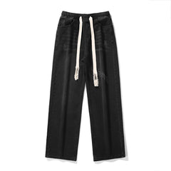 Threebooy  Straight Jeans men Elastic waist Spring New Vintage Casual Baggy Jeans Korean Youth Trousers Classic Wide Leg Denim Pants