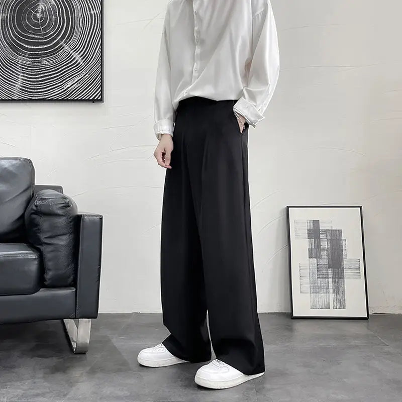 Threebooy Trousers For Men Brown Fluid Draped Baggy Stylish Tailoring Summer 2024 Man Suits Pants Clothing Premium Thin Casual Up